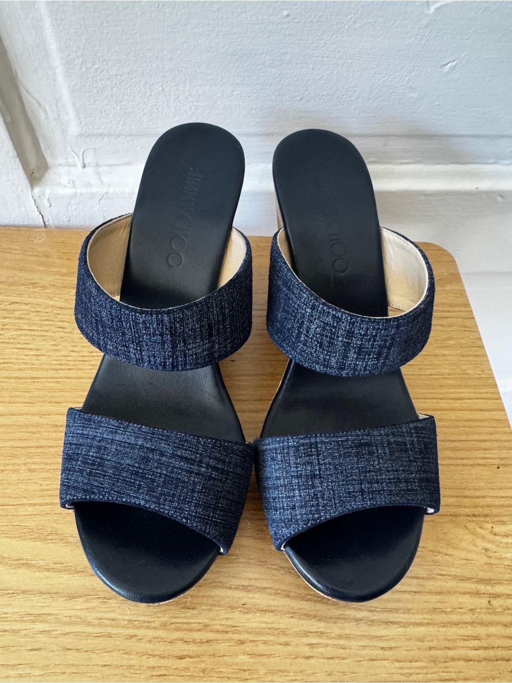 Jimmy Choo Dark Blue Double-Band Slide Mules